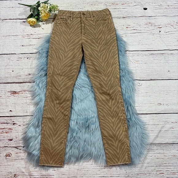 Mother The Looker Ankle Fray Sweet Stripes Skinny Animal Print Tan Jeans - Picture 2 of 12